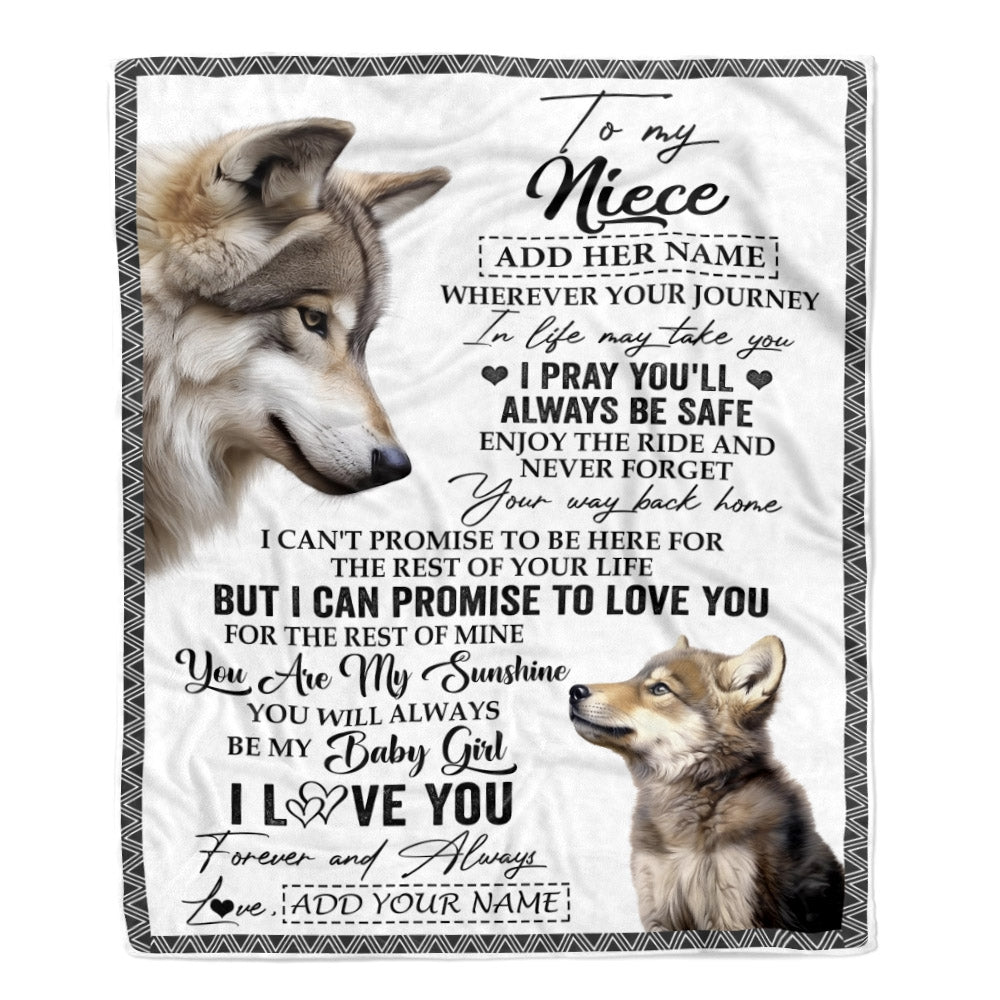Personalized To My Niece Gifts Blanket From Aunt Uncle Auntie Wherever Your Journey In Life Wolf Niece Birthday Gifts Warm Customized Fleece Throw Blanket | teecentury