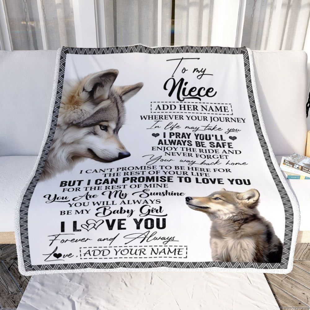 Personalized To My Niece Gifts Blanket From Aunt Uncle Auntie Wherever Your Journey In Life Wolf Niece Birthday Gifts Warm Customized Fleece Throw Blanket | teecentury