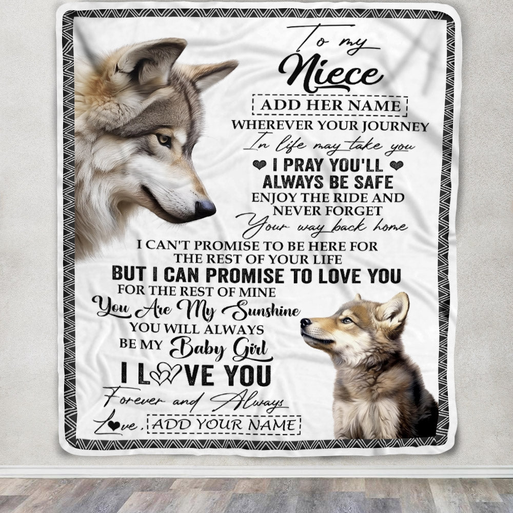 Personalized To My Niece Gifts Blanket From Aunt Uncle Auntie Wherever Your Journey In Life Wolf Niece Birthday Gifts Warm Customized Fleece Throw Blanket | teecentury