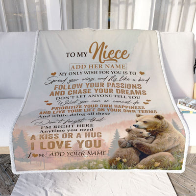 Personalized To My Niece Gifts Blanket From Aunt Uncle Bear My Only Wish For You Niece Birthday Gifts Graduation Christmas Customized Fleece Throw Blanket | teecentury
