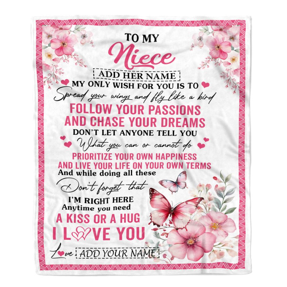 Personalized To My Niece Gifts Blanket From Aunt Uncle Butterfly My Only Wish For You Niece Birthday Gifts Graduation Christmas Customized Fleece Throw Blanket | teecentury