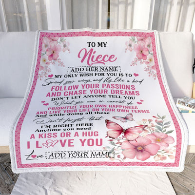 Personalized To My Niece Gifts Blanket From Aunt Uncle Butterfly My Only Wish For You Niece Birthday Gifts Graduation Christmas Customized Fleece Throw Blanket | teecentury