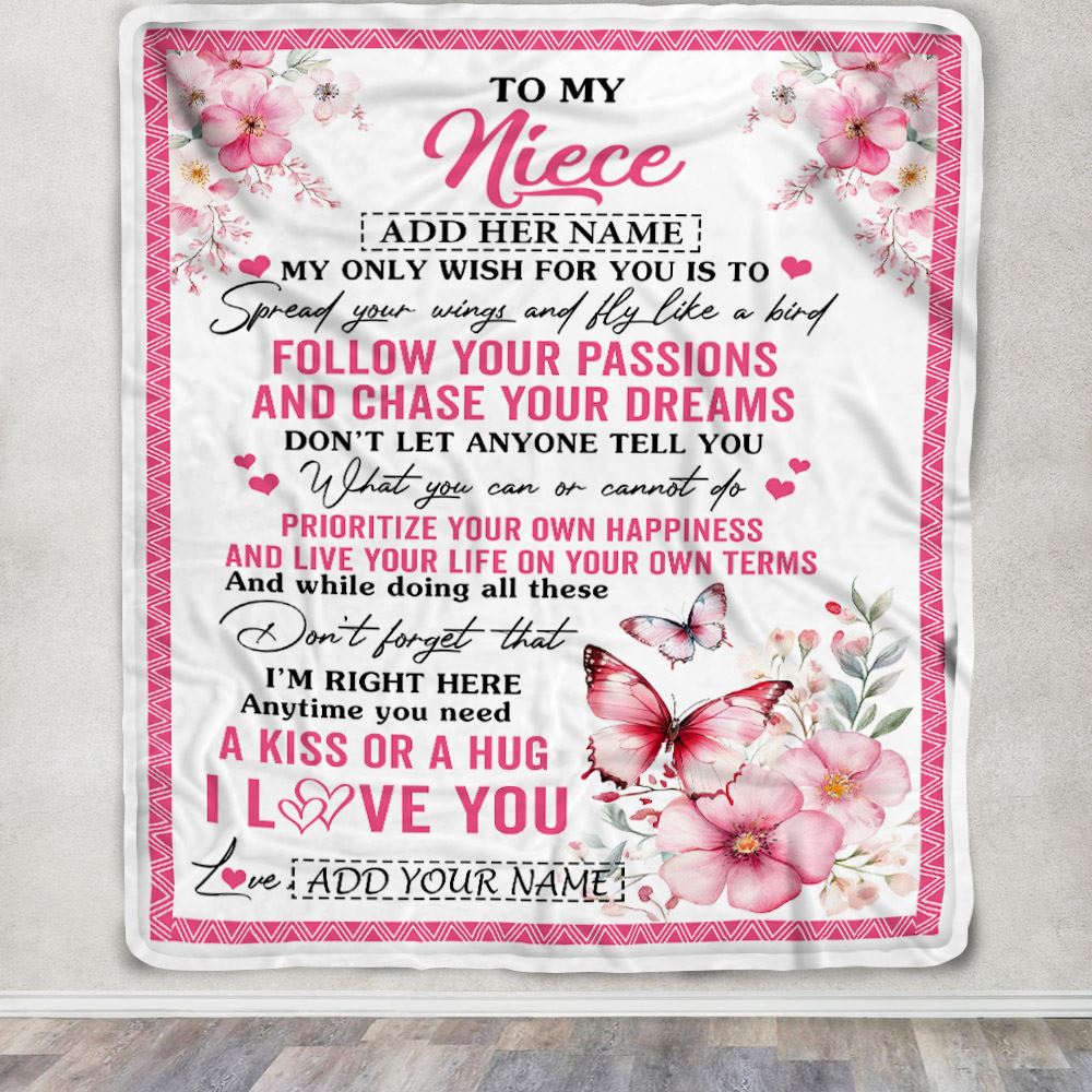 Personalized To My Niece Gifts Blanket From Aunt Uncle Butterfly My Only Wish For You Niece Birthday Gifts Graduation Christmas Customized Fleece Throw Blanket | teecentury