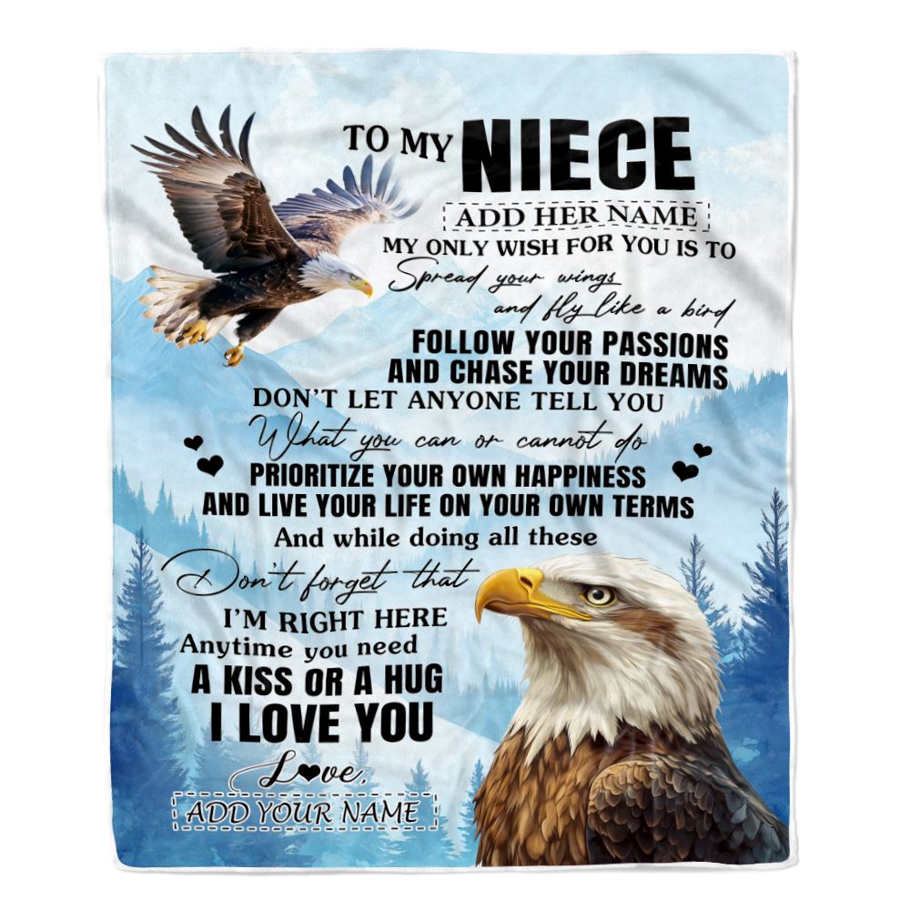 Personalized To My Niece Gifts Blanket From Aunt Uncle Eagle My Only Wish For You Niece Birthday Gifts Graduation Christmas Customized Fleece Throw Blanket | teecentury
