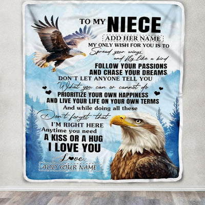 Personalized To My Niece Gifts Blanket From Aunt Uncle Eagle My Only Wish For You Niece Birthday Gifts Graduation Christmas Customized Fleece Throw Blanket | teecentury