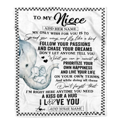 Personalized To My Niece Gifts Blanket From Aunt Uncle Elephant My Only Wish For You Niece Birthday Gifts Graduation Christmas Customized Fleece Throw Blanket | teecentury