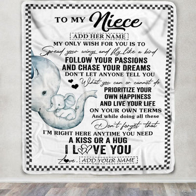 Personalized To My Niece Gifts Blanket From Aunt Uncle Elephant My Only Wish For You Niece Birthday Gifts Graduation Christmas Customized Fleece Throw Blanket | teecentury