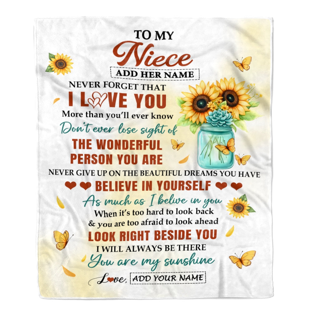 Personalized To My Niece Gifts Blanket From Aunt Uncle Encouragement Sunflower Presents For Niece Birthday Gifts Graduation Christmas Custom Fleece Blanket | teecentury