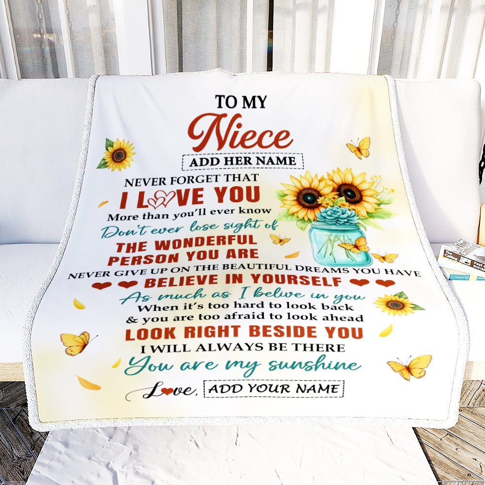 Personalized To My Niece Gifts Blanket From Aunt Uncle Encouragement Sunflower Presents For Niece Birthday Gifts Graduation Christmas Custom Fleece Blanket | teecentury