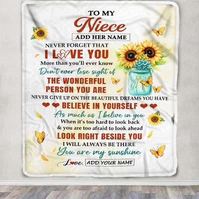 Personalized To My Niece Gifts Blanket From Aunt Uncle Encouragement Sunflower Presents For Niece Birthday Gifts Graduation Christmas Custom Fleece Blanket | teecentury