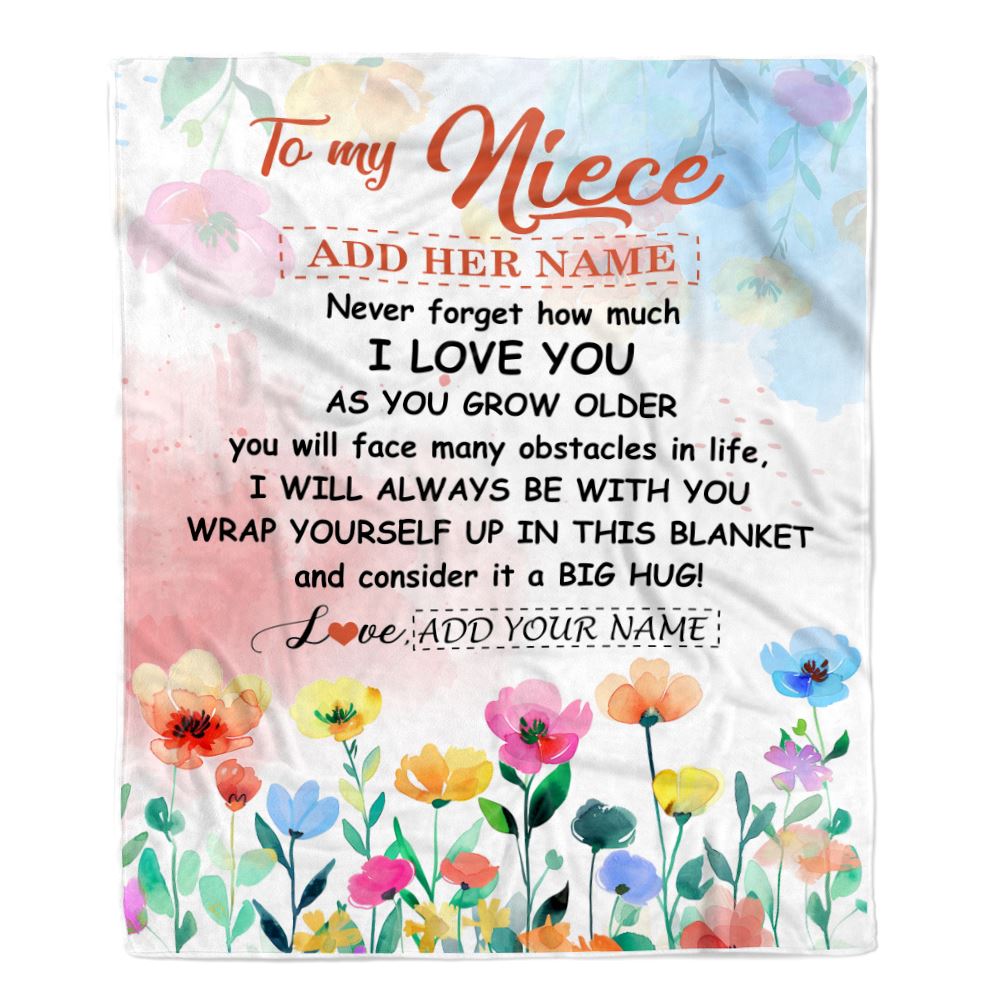 Personalized To My Niece Gifts Blanket From Aunt Uncle Floral A Big Hug I Love You Niece Birthday Gifts Graduation Christmas Customized Fleece Throw Blanket | teecentury
