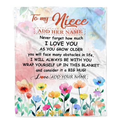 Personalized To My Niece Gifts Blanket From Aunt Uncle Floral A Big Hug I Love You Niece Birthday Gifts Graduation Christmas Customized Fleece Throw Blanket | teecentury