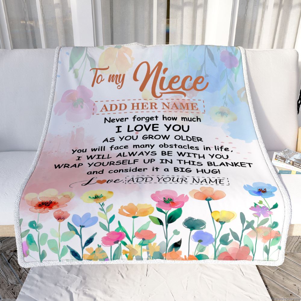 Personalized To My Niece Gifts Blanket From Aunt Uncle Floral A Big Hug I Love You Niece Birthday Gifts Graduation Christmas Customized Fleece Throw Blanket | teecentury