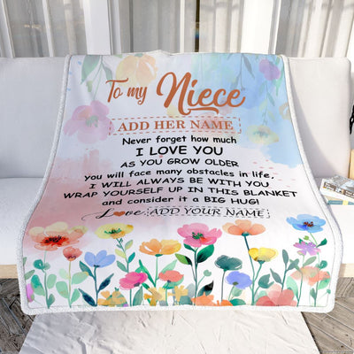 Personalized To My Niece Gifts Blanket From Aunt Uncle Floral A Big Hug I Love You Niece Birthday Gifts Graduation Christmas Customized Fleece Throw Blanket | teecentury