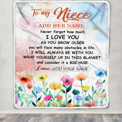 Personalized To My Niece Gifts Blanket From Aunt Uncle Floral A Big Hug I Love You Niece Birthday Gifts Graduation Christmas Customized Fleece Throw Blanket | teecentury