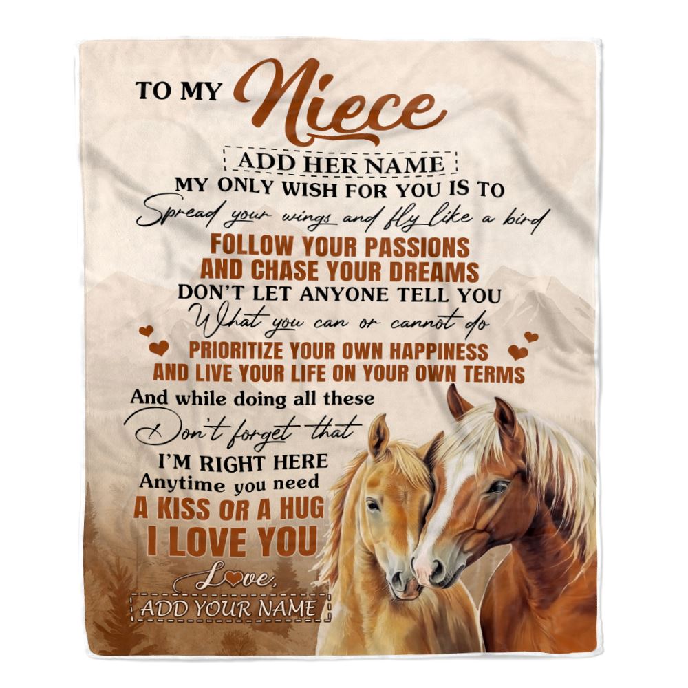 Personalized To My Niece Gifts Blanket From Aunt Uncle Horse My Only Wish For You Niece Birthday Gifts Graduation Christmas Customized Fleece Throw Blanket | teecentury