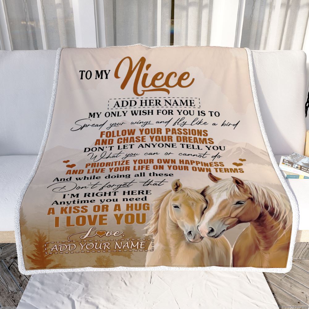 Personalized To My Niece Gifts Blanket From Aunt Uncle Horse My Only Wish For You Niece Birthday Gifts Graduation Christmas Customized Fleece Throw Blanket | teecentury