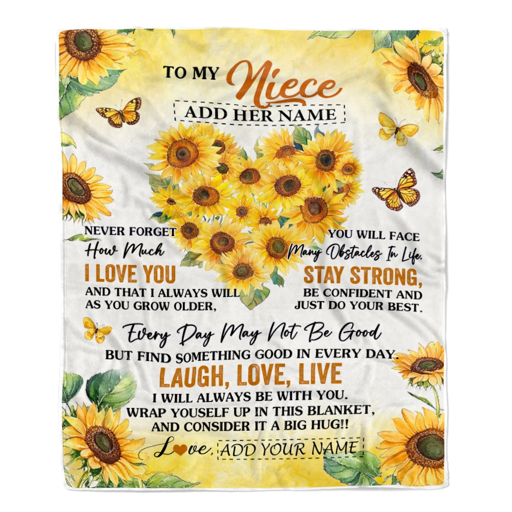 Personalized To My Niece Gifts Blanket From Aunt Uncle Laugh Love Live Sunflower Niece Birthday Gifts Graduation Christmas Customized Bedroom Fleece Blanket | teecentury