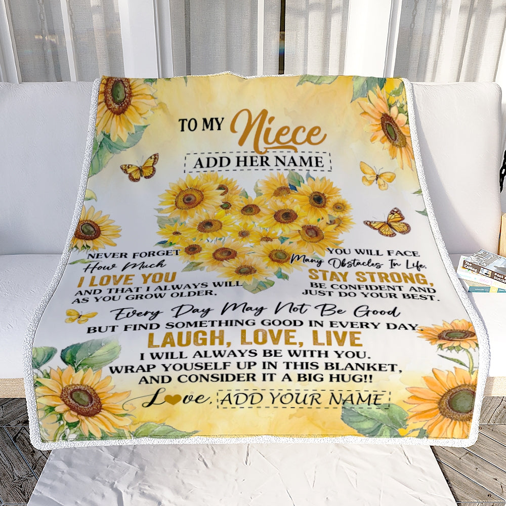 Personalized To My Niece Gifts Blanket From Aunt Uncle Laugh Love Live Sunflower Niece Birthday Gifts Graduation Christmas Customized Bedroom Fleece Blanket | teecentury