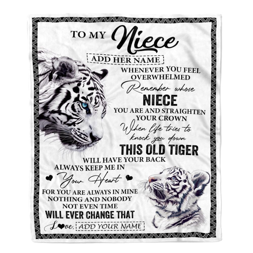 Personalized To My Niece Gifts Blanket From Aunt Uncle Whenever White Tiger Unique Birthday Gifts For Niece Graduation Christmas Customized Fleece Blanket | teecentury
