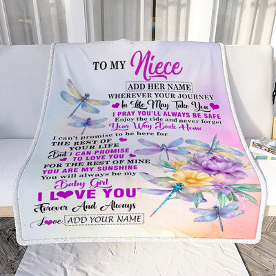 Personalized To My Niece Gifts Blanket From Aunt Uncle Wherever Your Journey In Life Dragonfly Niece Birthday Gifts Warm Customized Fleece Throw Blanket | teecentury
