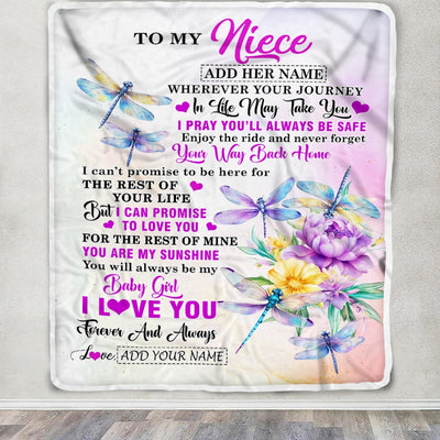 Personalized To My Niece Gifts Blanket From Aunt Uncle Wherever Your Journey In Life Dragonfly Niece Birthday Gifts Warm Customized Fleece Throw Blanket | teecentury