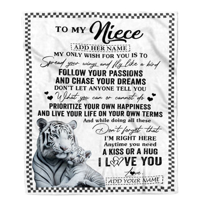 Personalized To My Niece Gifts Blanket From Aunt Uncle White Tiger My Only Wish For You Niece Birthday Gifts Graduation Christmas Customized Fleece Blanket | teecentury