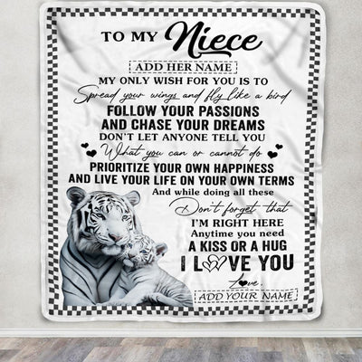 Personalized To My Niece Gifts Blanket From Aunt Uncle White Tiger My Only Wish For You Niece Birthday Gifts Graduation Christmas Customized Fleece Blanket | teecentury