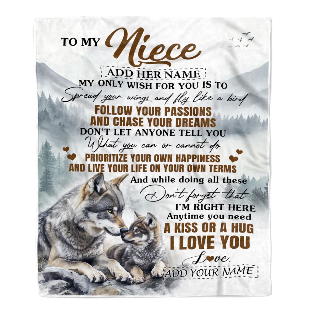 Personalized To My Niece Gifts Blanket From Aunt Uncle Wolf My Only Wish For You Niece Birthday Gifts Graduation Christmas Customized Fleece Throw Blanket | teecentury