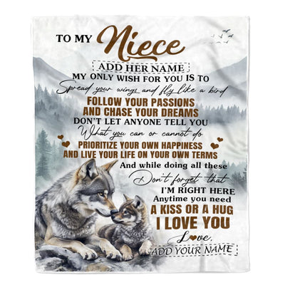 Personalized To My Niece Gifts Blanket From Aunt Uncle Wolf My Only Wish For You Niece Birthday Gifts Graduation Christmas Customized Fleece Throw Blanket | teecentury