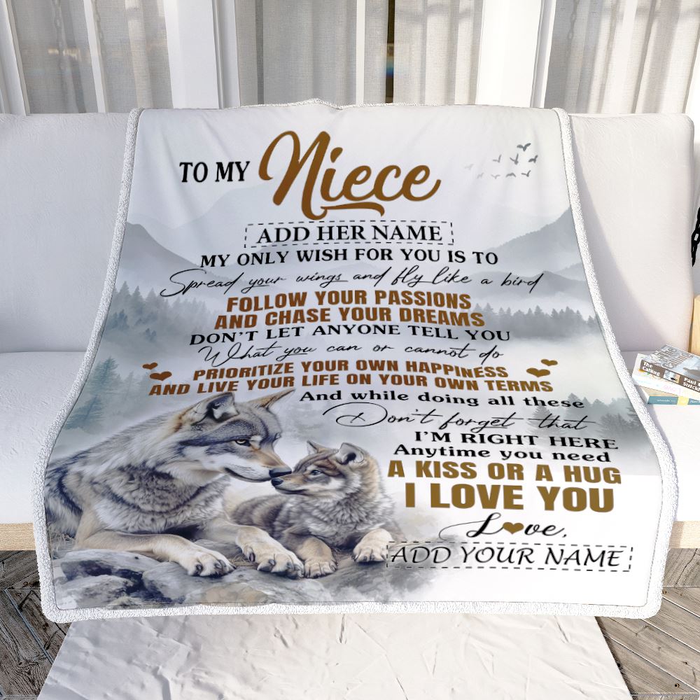 Personalized To My Niece Gifts Blanket From Aunt Uncle Wolf My Only Wish For You Niece Birthday Gifts Graduation Christmas Customized Fleece Throw Blanket | teecentury