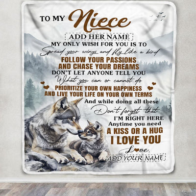Personalized To My Niece Gifts Blanket From Aunt Uncle Wolf My Only Wish For You Niece Birthday Gifts Graduation Christmas Customized Fleece Throw Blanket | teecentury