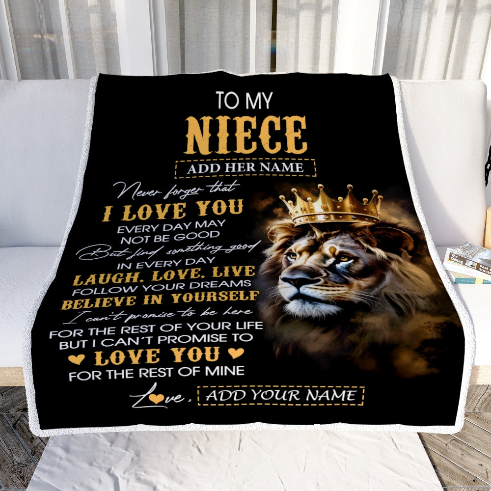 Personalized To My Niece Gifts Blanket From Uncle Aunt Uncle Laugh Love Live Lion Niece Happy Birthday Gifts Graduation Christmas Customized Fleece Blanket | teecentury