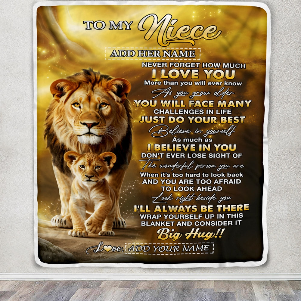 Personalized To My Niece Gifts Blanket From Uncle Never Forget How Much I Love You Lion Niece Birthday Gifts Christmas Customized Fleece Throw Blanket | teecentury