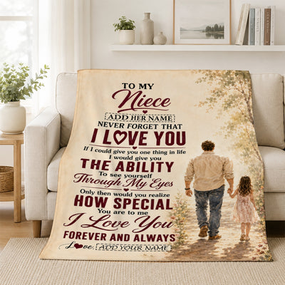Personalized To My Niece Gifts Blanket From Uncle Niece Holding Hands Letter Birthday Gift Graduation Christmas Customized Bed Fleece Throw Blanket | teecentury