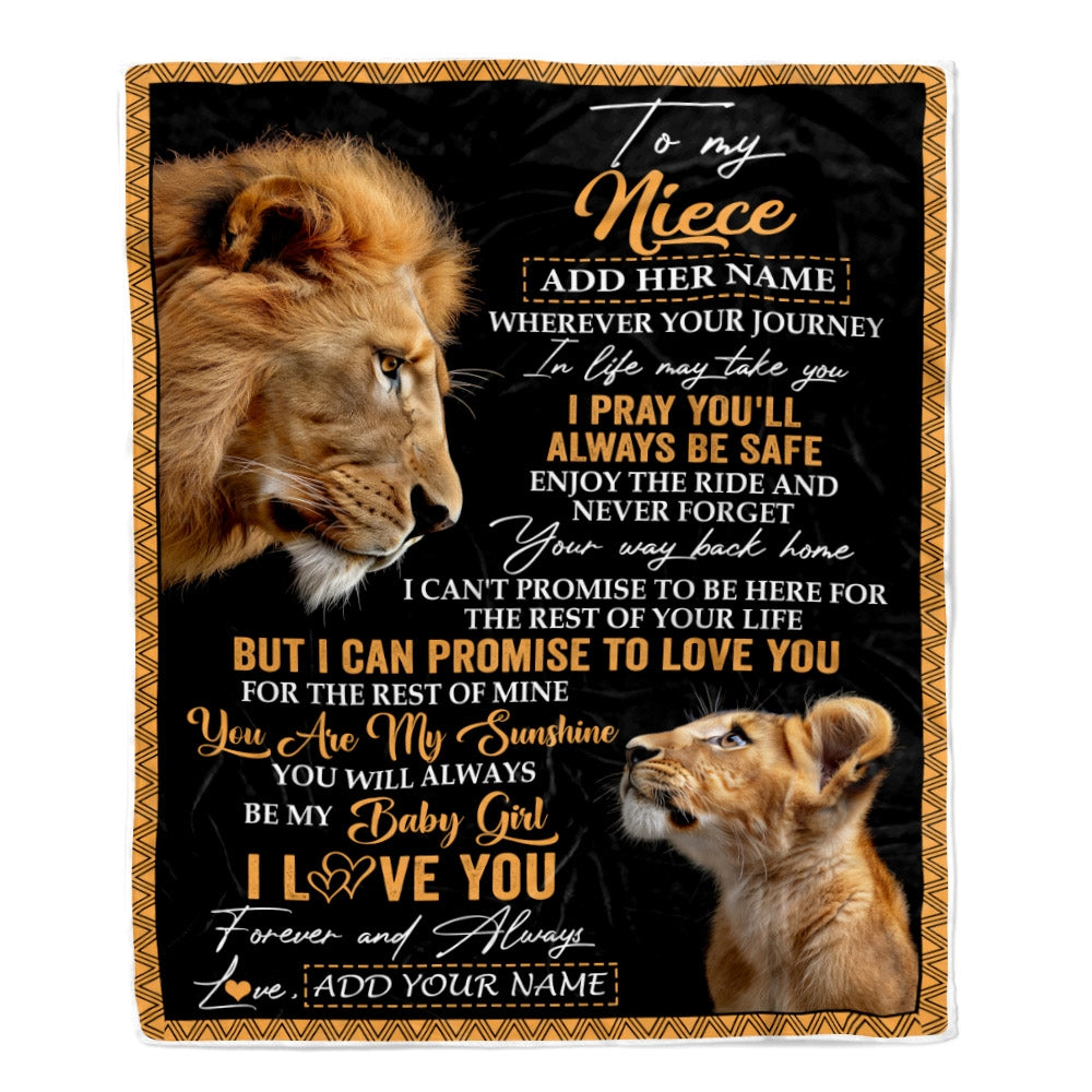 Personalized To My Niece Gifts Blanket From Uncle Wherever Your Journey In Life Lion Niece Birthday Gifts Christmas Customized Fleece Throw Blanket | teecentury
