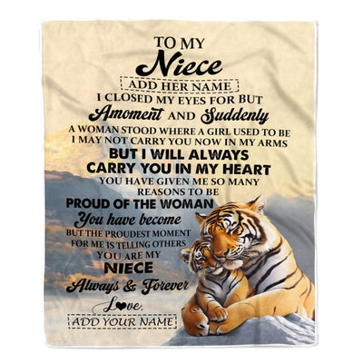 Personalized To My Niece Gifts Blanket Tiger From Aunt Uncle Auntie You Are My Niece Birthday Gifts Graduation Christmas Custom Fleece Throw Blanket | teecentury