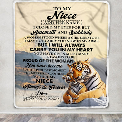 Personalized To My Niece Gifts Blanket Tiger From Aunt Uncle Auntie You Are My Niece Birthday Gifts Graduation Christmas Custom Fleece Throw Blanket | teecentury