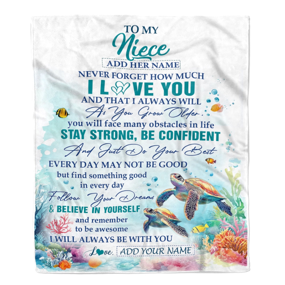 Personalized To My Niece Gifts Blanket Turtle I Love You Forever From Aunt Auntie Uncle Niece Birthday Gifts Christmas Graduation Customized Fleece Blanket | teecentury