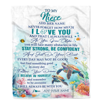 Personalized To My Niece Gifts Blanket Turtle I Love You Forever From Aunt Auntie Uncle Niece Birthday Gifts Christmas Graduation Customized Fleece Blanket | teecentury