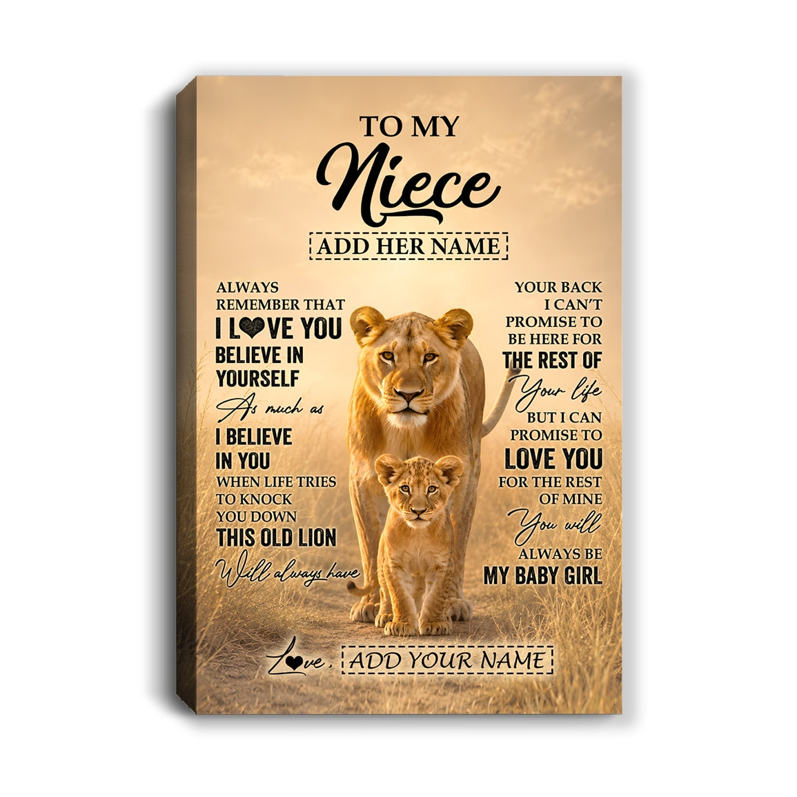Personalized To My Niece Gifts Canvas From Aunt Auntie Always Remember Lion Gifts For Niece Birthday Graduation Christmas Custom Wall Art Framed Canvas | teecentury