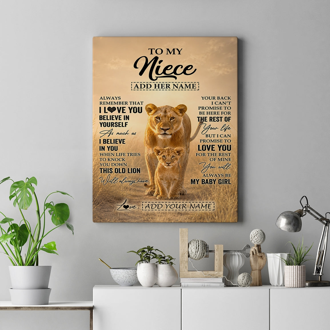 Personalized To My Niece Gifts Canvas From Aunt Auntie Always Remember Lion Gifts For Niece Birthday Graduation Christmas Custom Wall Art Framed Canvas | teecentury