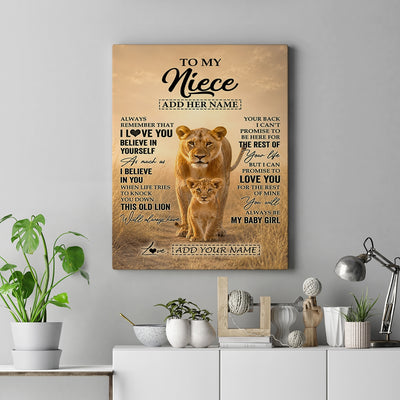 Personalized To My Niece Gifts Canvas From Aunt Auntie Always Remember Lion Gifts For Niece Birthday Graduation Christmas Custom Wall Art Framed Canvas | teecentury