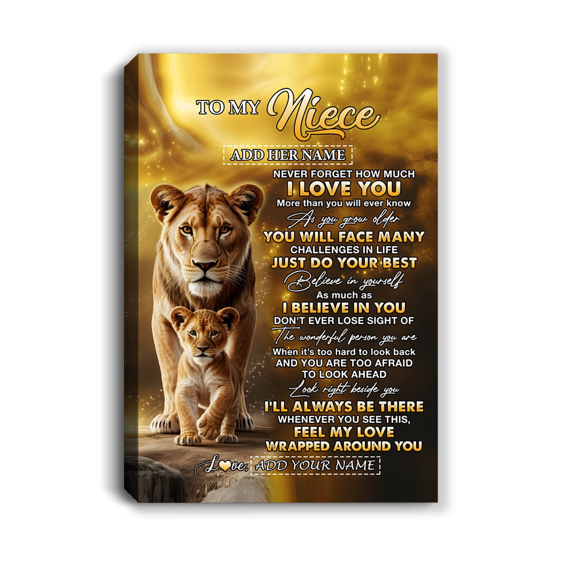 Personalized To My Niece Gifts Canvas From Aunt Auntie Never Forget How Much I Love You Lion Niece Birthday Graduation Gifts Christmas Custom Wall Art Framed Canvas | teecentury