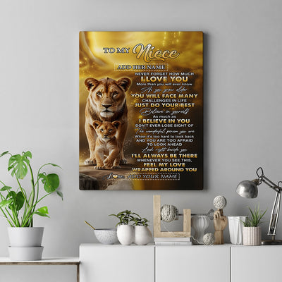 Personalized To My Niece Gifts Canvas From Aunt Auntie Never Forget How Much I Love You Lion Niece Birthday Graduation Gifts Christmas Custom Wall Art Framed Canvas | teecentury