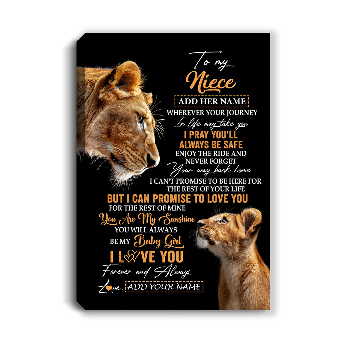 Personalized To My Niece Gifts Canvas From Aunt Auntie Wherever Your Journey In Life Lion Niece Birthday Gifts Christmas Custom Wall Art Framed Canvas | teecentury