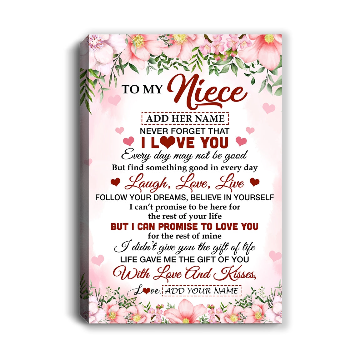 Personalized To My Niece Gifts Canvas From Aunt Uncle Auntie Floral I Love You Birthday Gifts For Niece Graduation Christmas Customized Wall Art Framed Canvas | teecentury