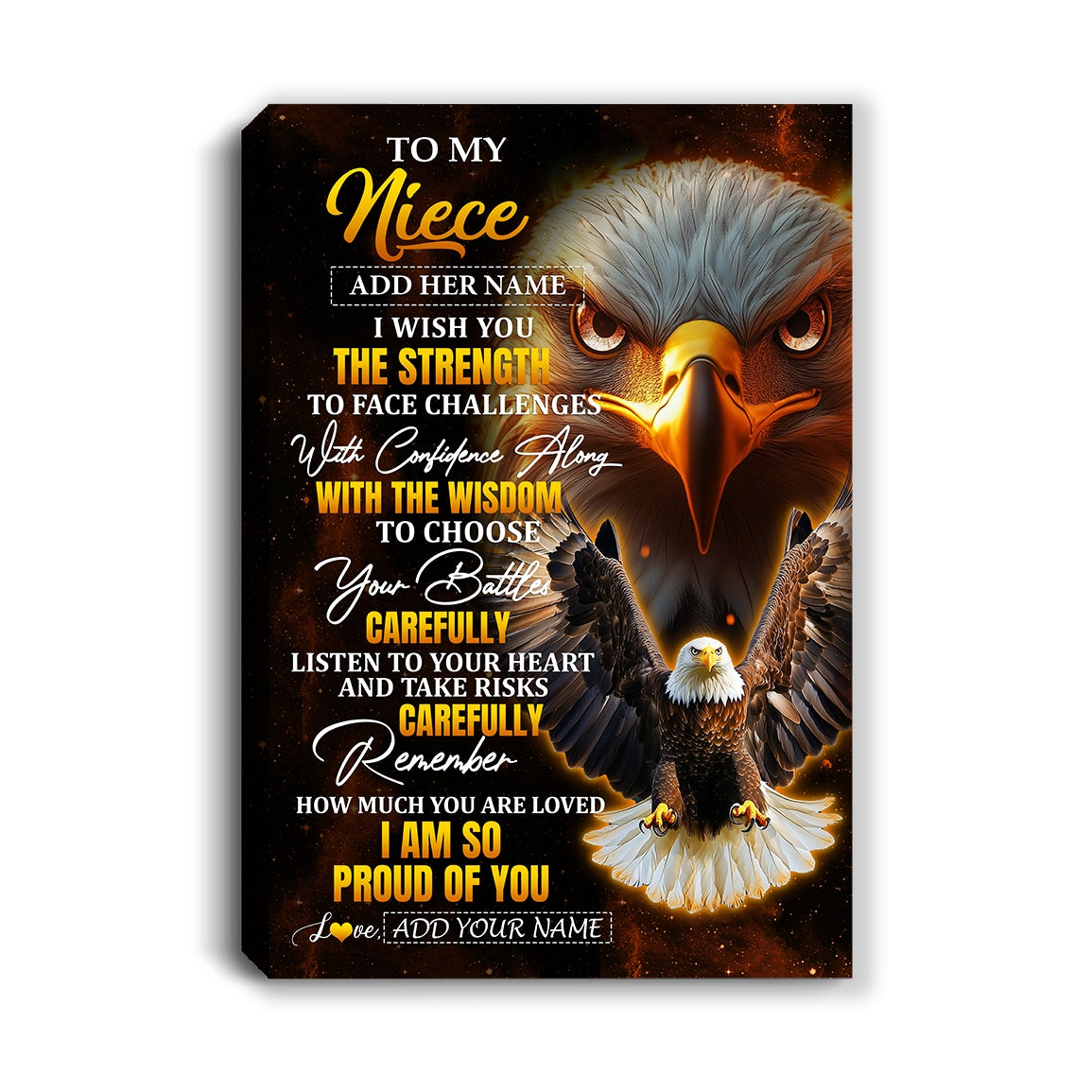 Personalized To My Niece Gifts Canvas From Aunt Uncle Auntie I Wish You The Strength Eagle Niece Birthday Gifts Christmas Graduation Custom Wall Art Framed Canvas | teecentury