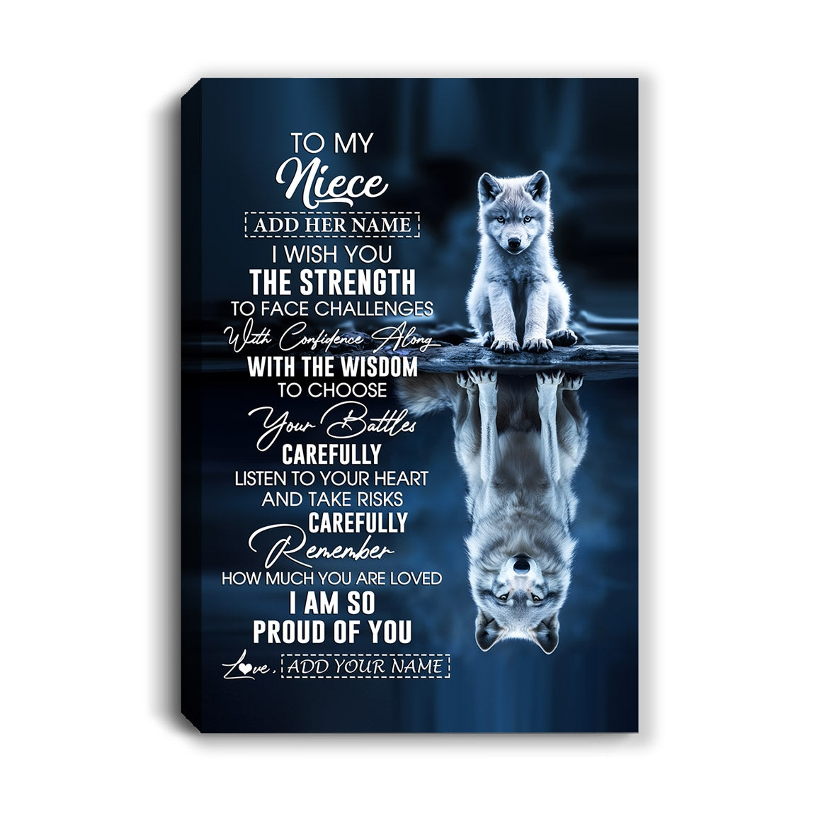 Personalized To My Niece Gifts Canvas From Aunt Uncle Auntie I Wish You The Strength Wolf Niece Birthday Gifts Christmas Graduation Custom Wall Art Framed Canvas | teecentury