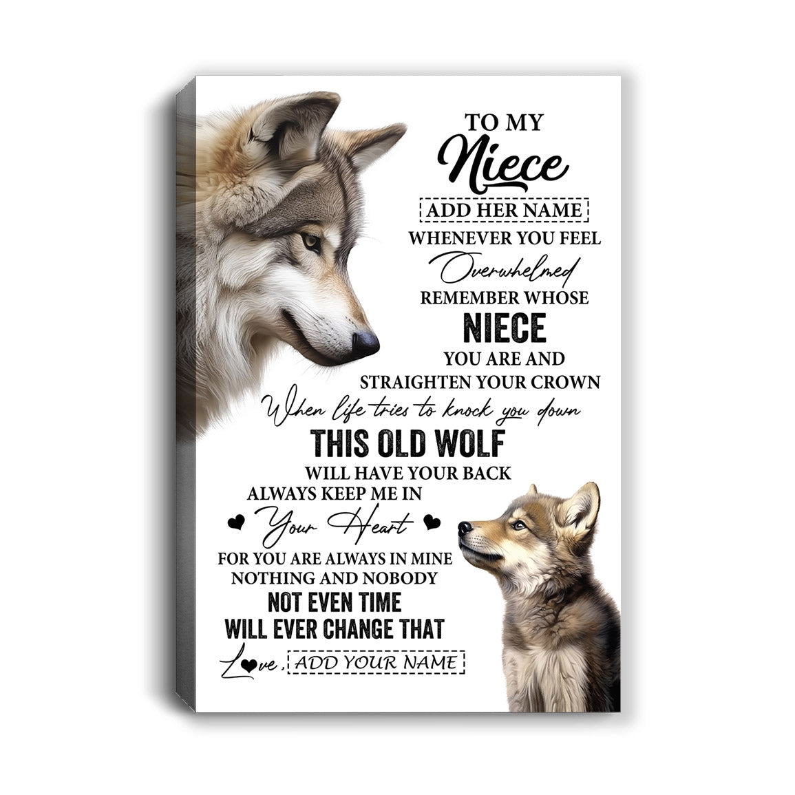 Personalized To My Niece Gifts Canvas From Aunt Uncle Auntie Whenever Wolf Unique Birthday Gifts For Niece Graduation Christmas Custom Wall Art Print Framed Canvas | teecentury